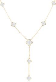 The Lovery Fine Jewelry Mother of Pearl Clover Station Lariat Necklace