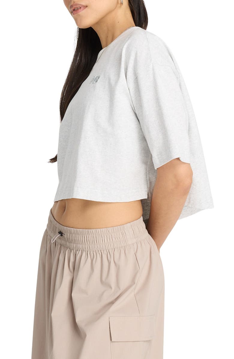 New Balance Oversize Crop Cotton Jersey T-Shirt, Alternate, color, Ash Heather