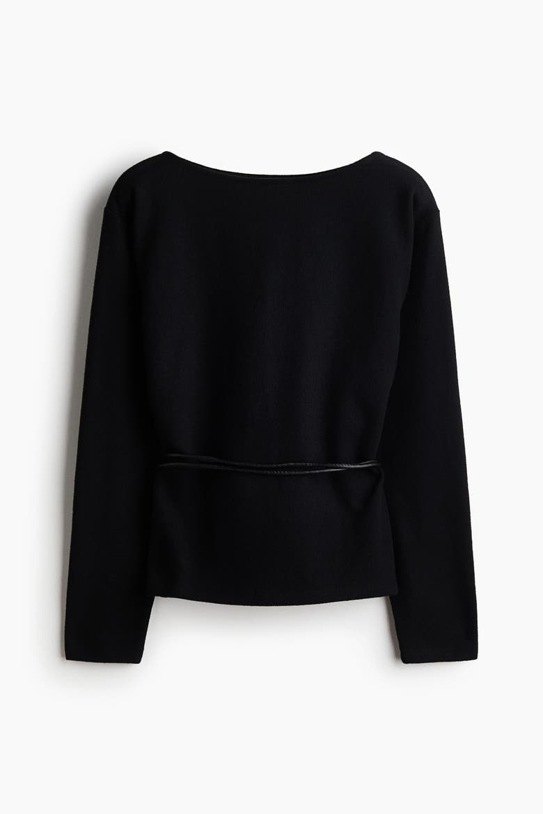 Belted Rib-knit Sweater, Alternate, color, Black