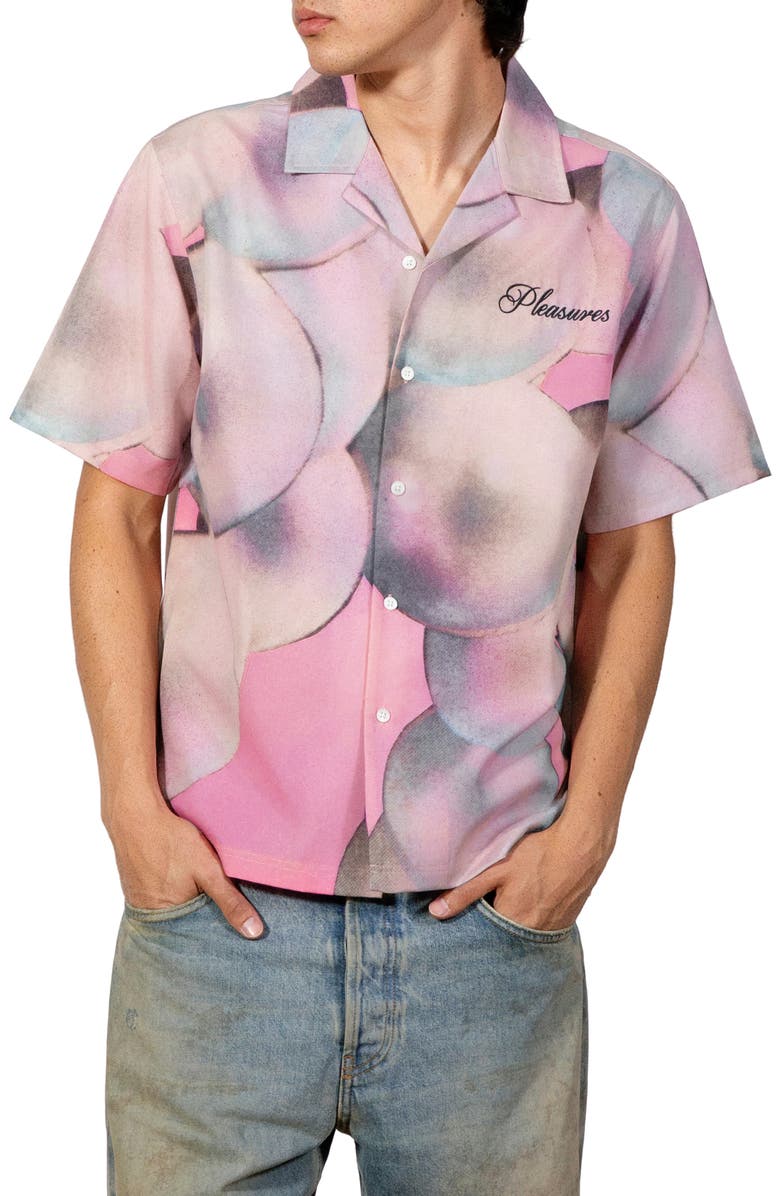 PLEASURES x Richard Bernstein Pearl Print Camp Shirt, Main, color, Pink