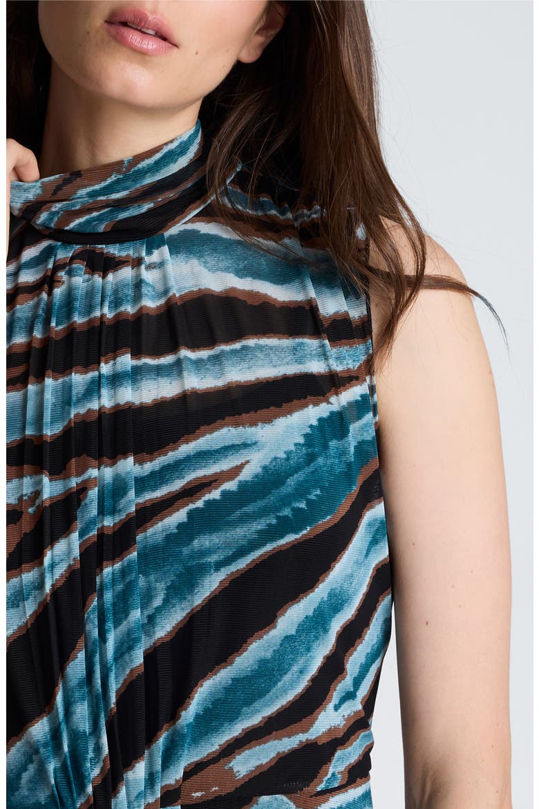 Pleated Mock Neck Sleeveless Mesh Top, Alternate, color, TEAL DUSK MULTI