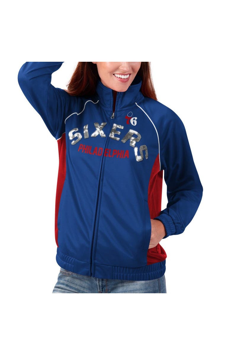G-III 4HER BY CARL BANKS Women's G-III 4Her by Carl Banks Royal/Red Philadelphia 76ers Backfield Raglan Full-Zip Track Jacket, Alternate, color, 