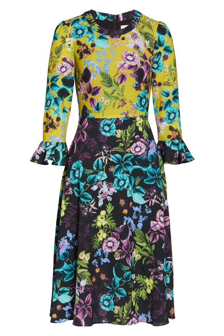 Floral Colorblock Midi Dress, Alternate, color, YELLOW