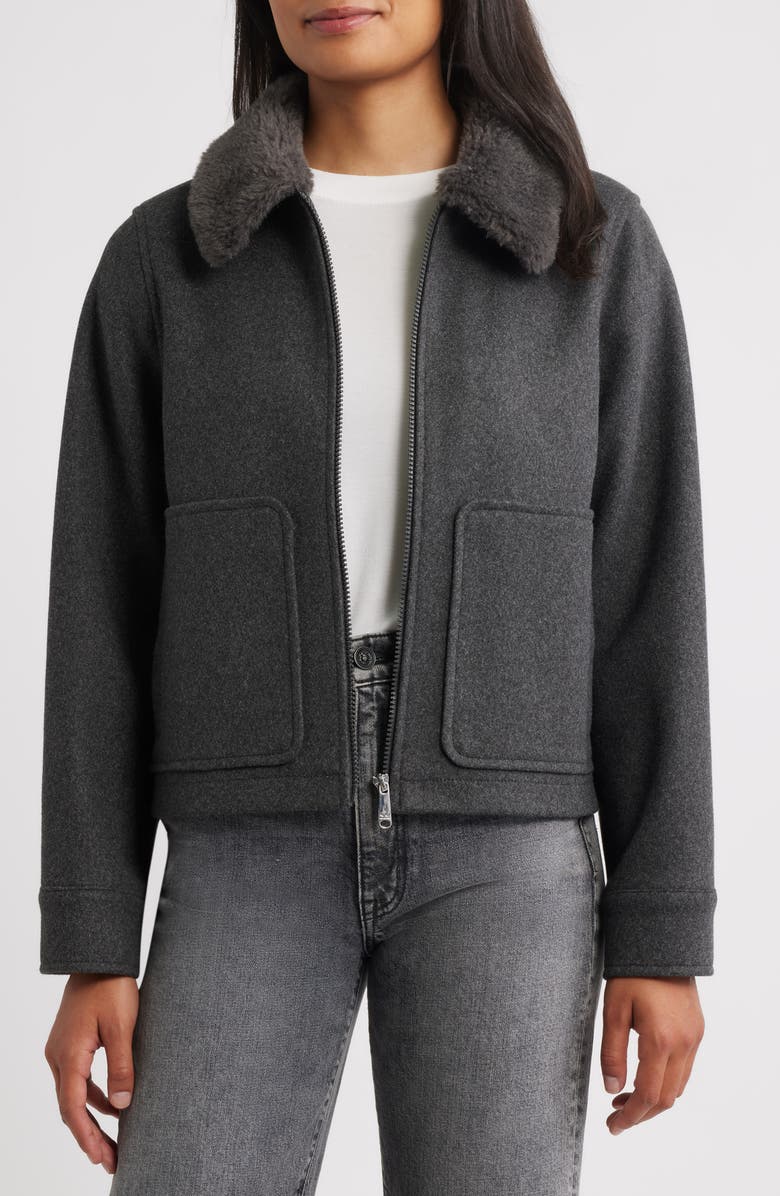 Sam Edelman Faux Fur Collar Zip-Up Jacket, Alternate, color, Charcoal