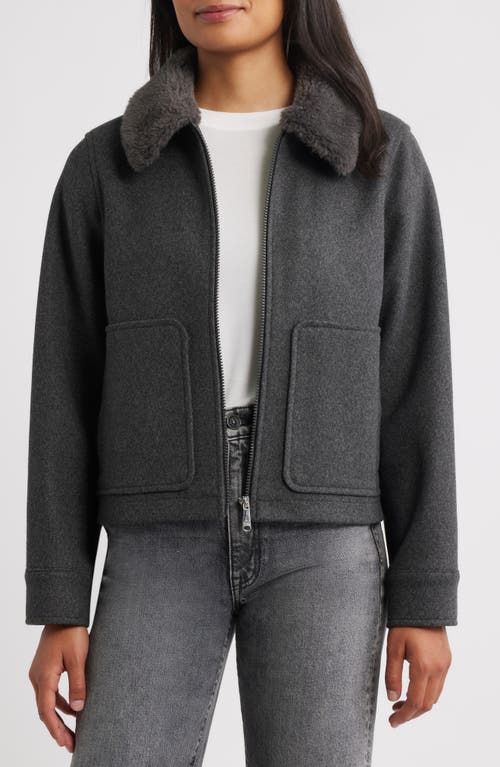 Sam Edelman Faux Fur Collar Zip-up Jacket In Gray