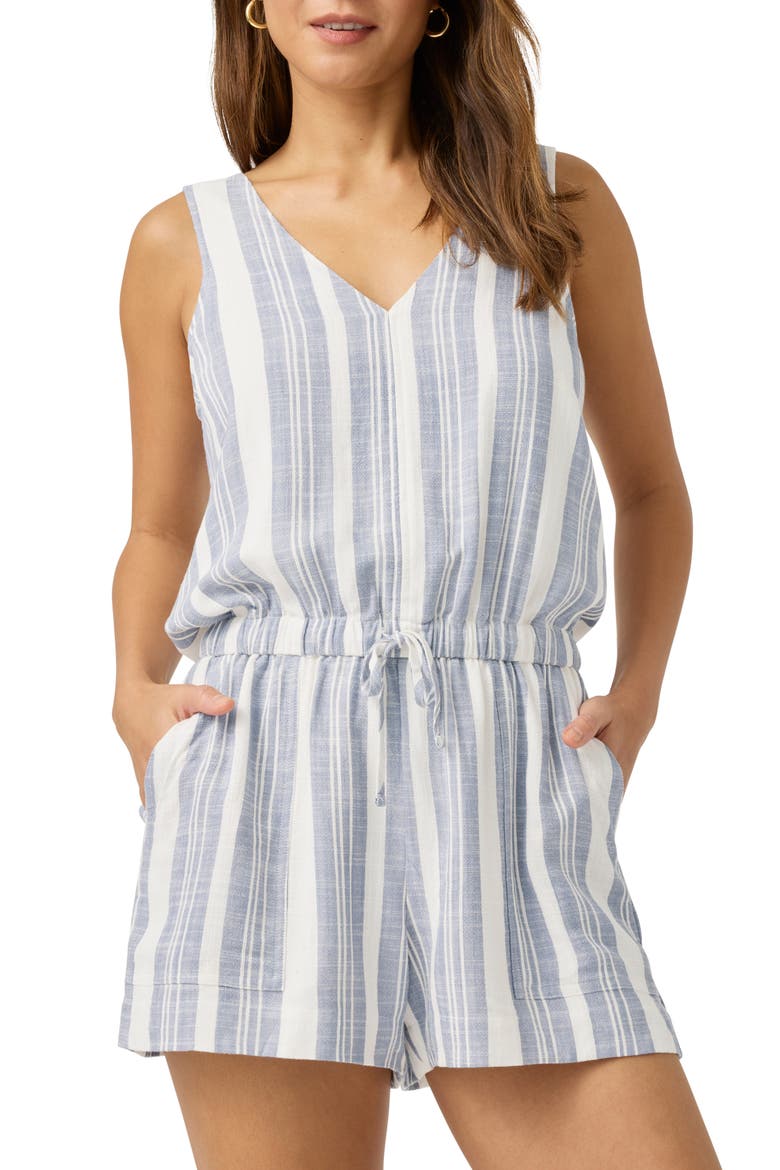 Raegan Stripe Sleeveless Romper, Main, color, WHITE/ SEAPORT