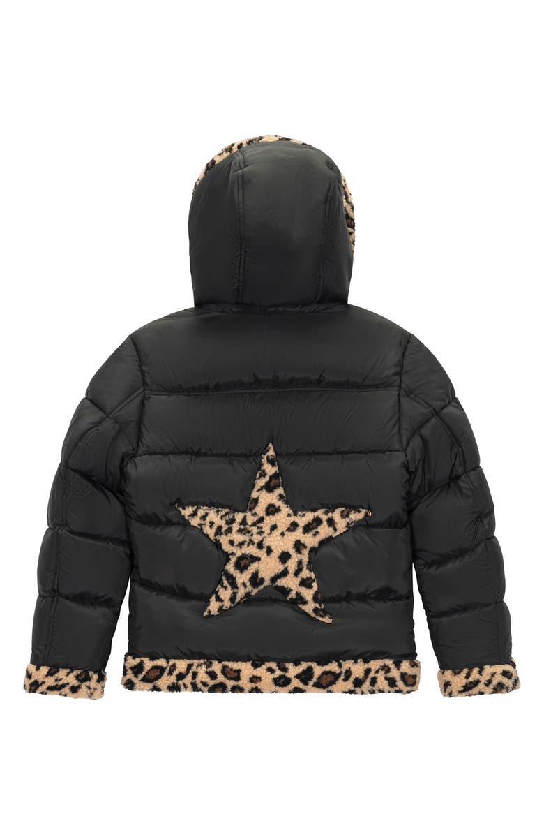 Sam Edelman Kids' Cheetah Fleece Trim Hooded Puffer Jacket, Alternate, color, Black/ Cheetah