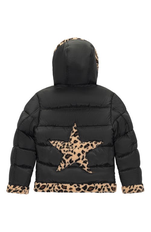 Sam Edelman Kids' Cheetah Fleece Trim Hooded Puffer Jacket In Black
