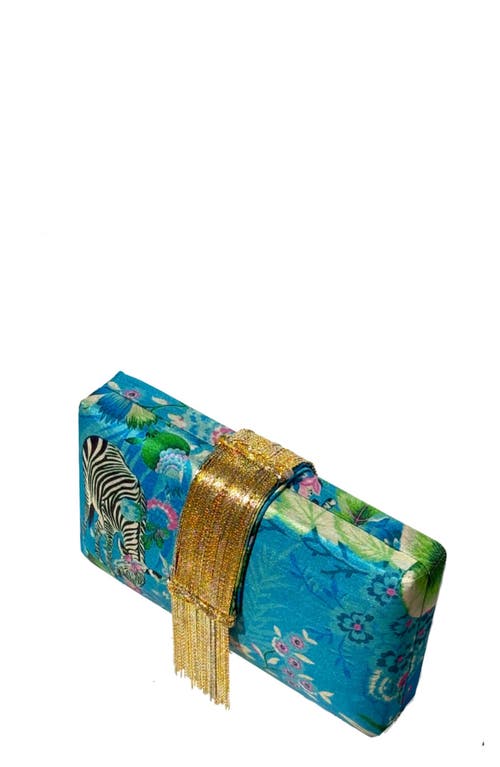Simitri Printed Fringe Clutch In Blue