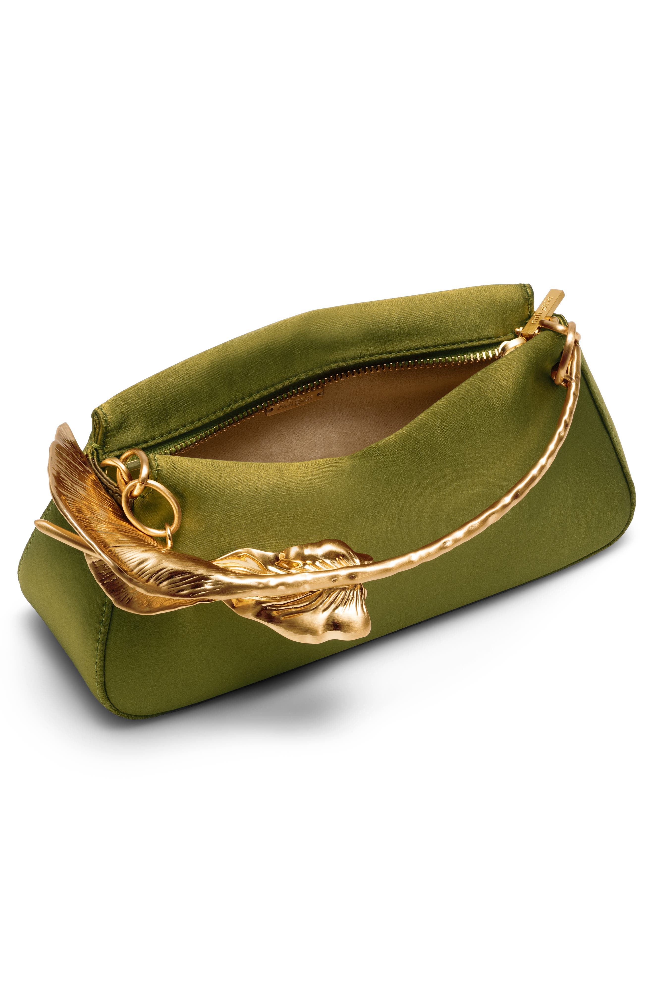 Calla Top Handle Satin Clutch, Alternate, color, DARK CHIVE