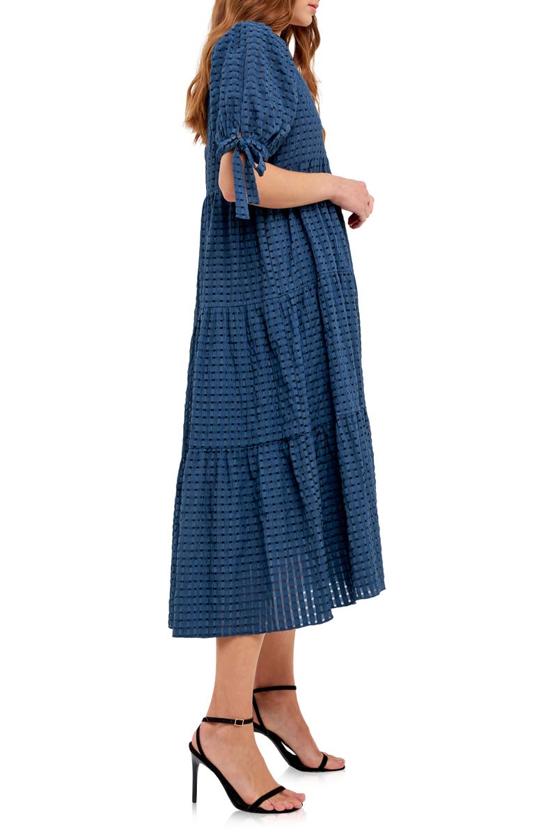 English Factory Gingham Tiered Midi Dress, Alternate, color, Navy