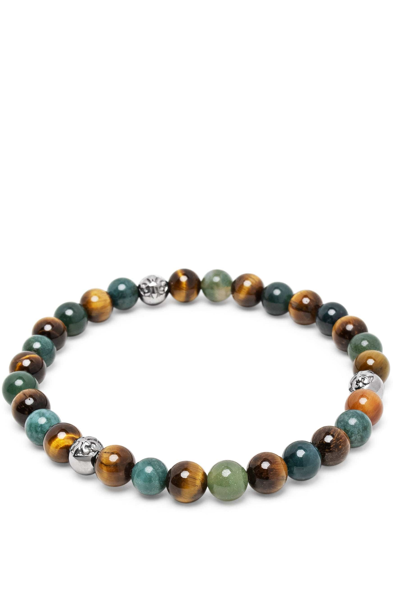 Nialaya Tiger Eye and Aquatic Agate Silver Ball Bracelet, Main, color, Tiger Eye & Aquatic Agate
