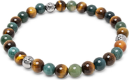 Nialaya Tiger Eye and Aquatic Agate Silver Ball Bracelet