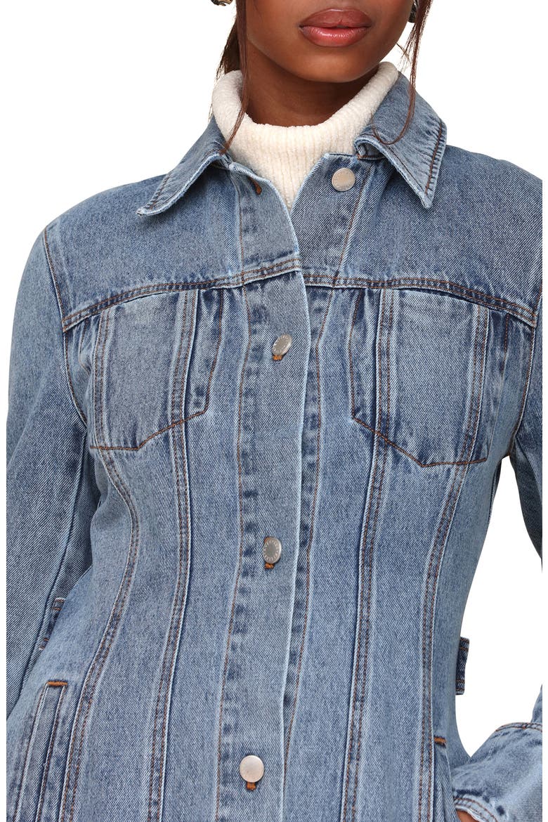 Fitted Long Denim Jacket, Alternate, color, BLUE WASH