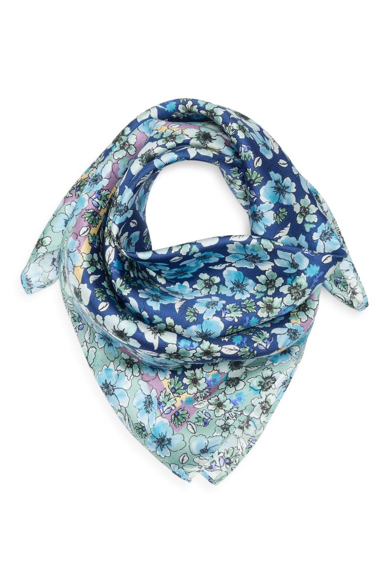 Print Silk Square Scarf, Alternate, color, DITZY BLUE FLORALS