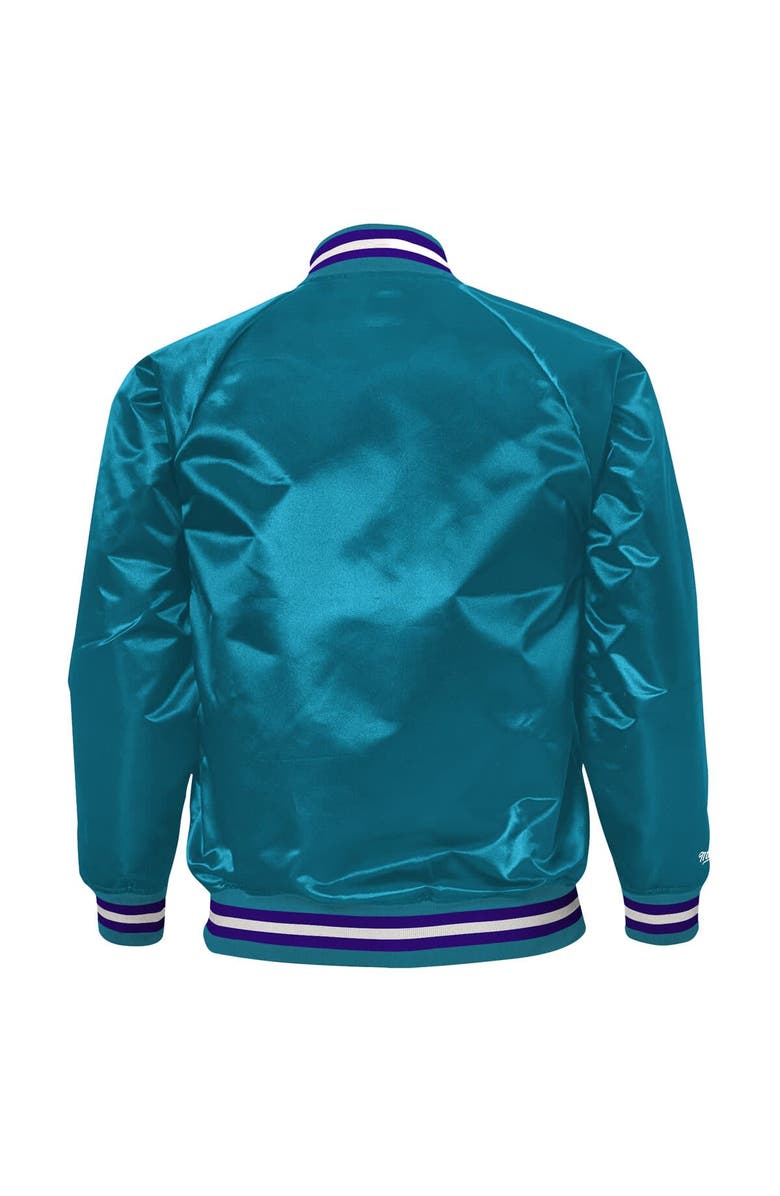 Mitchell & Ness Youth Mitchell & Ness Teal Charlotte Hornets Hardwood Classics Satin Raglan Full-Snap Jacket, Alternate, color, 