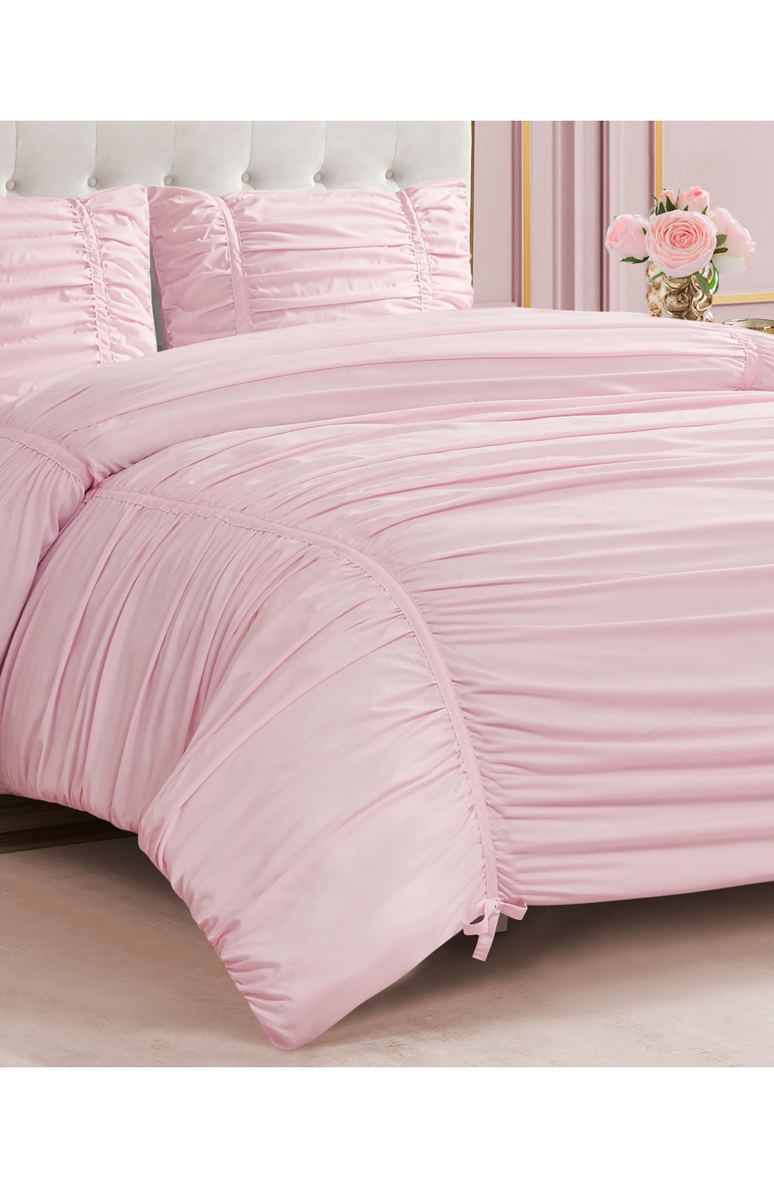 Juicy Couture Ribbon Ruched Comforter & Sham Set In Pink