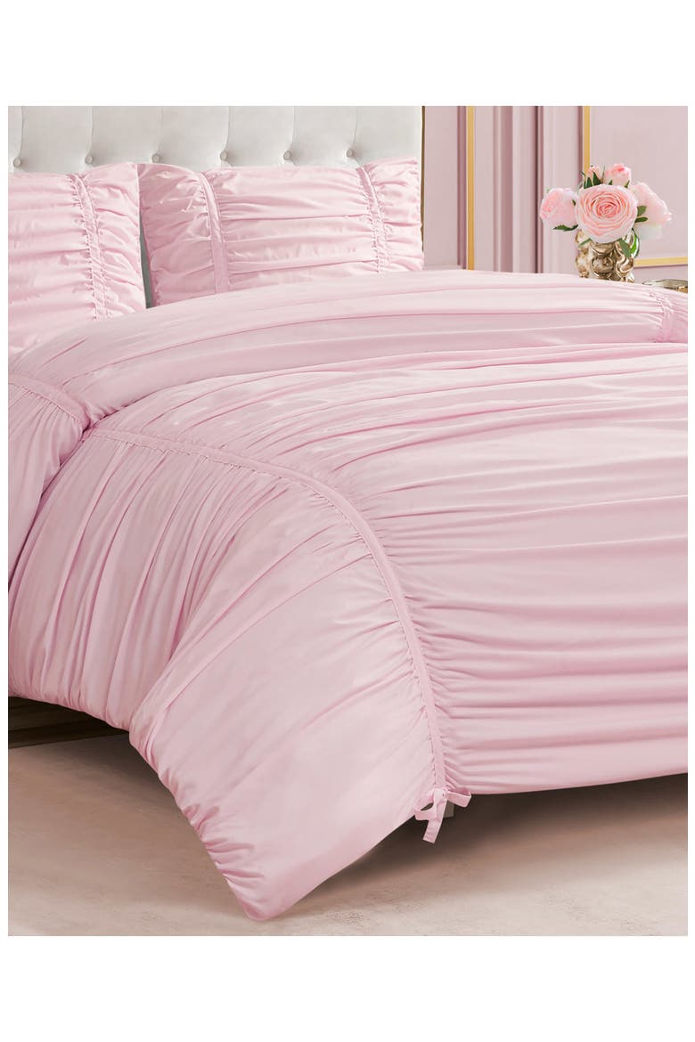 Ribbon Ruched Comforter & Sham Set, Main, color, PINK MARSHMALLOW