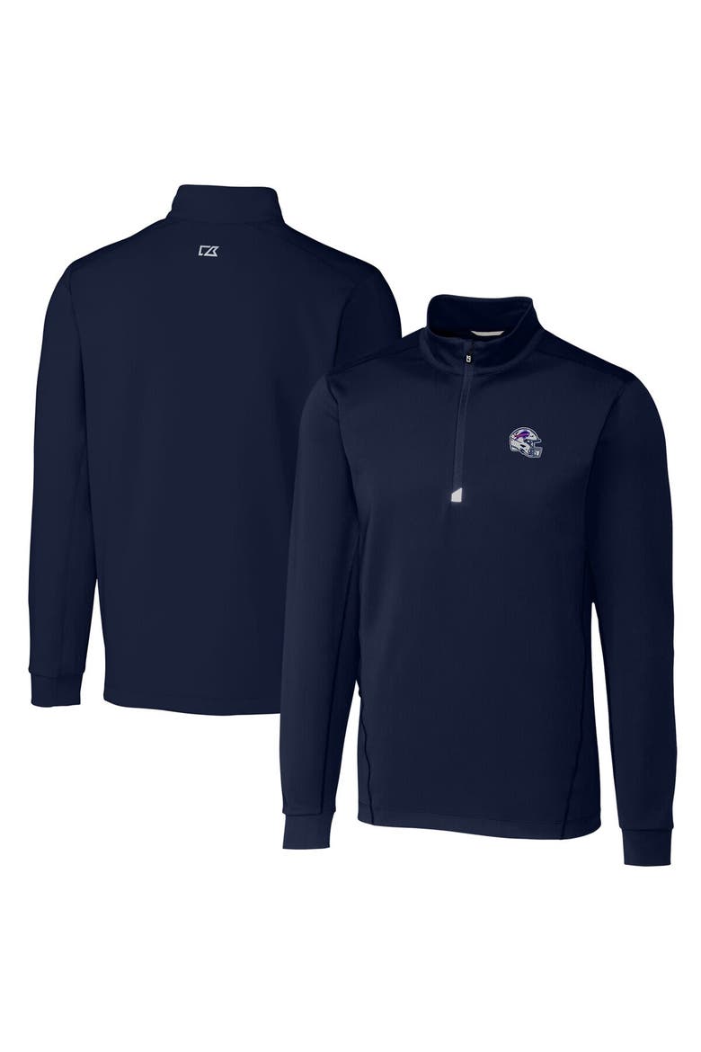 Men's Cutter & Buck  Navy Buffalo Bills Helmet Traverse Stretch Quarter-Zip Pullover Top, Main, color, Navy