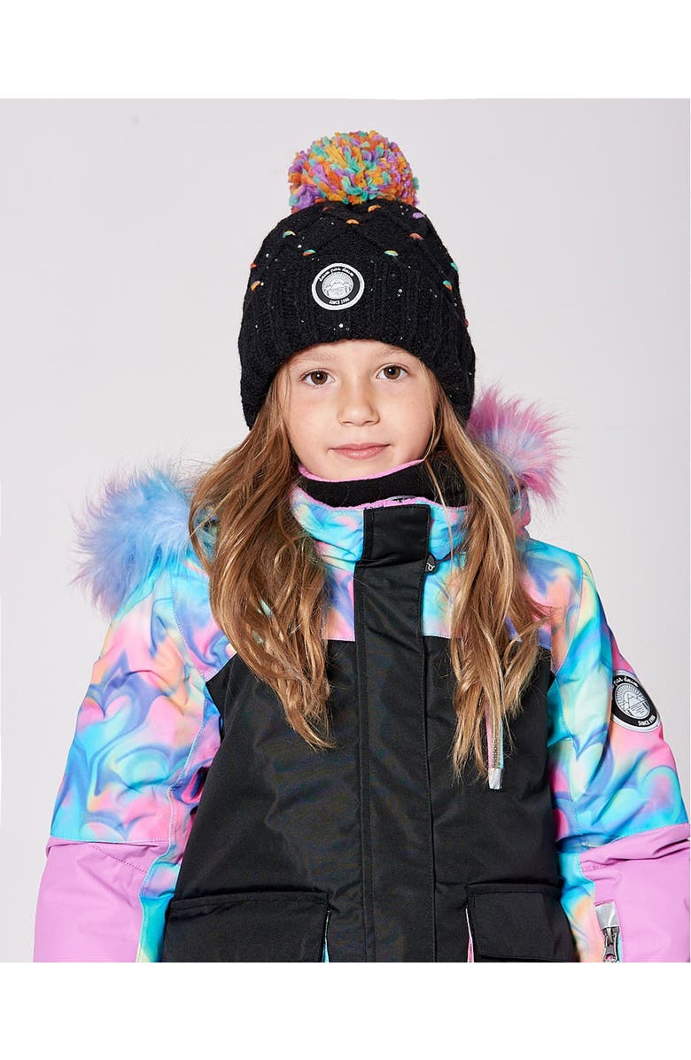 Deux par Deux Lined Knit Pompom Hat with Little Sequins, Alternate, color, Black And Multicolor