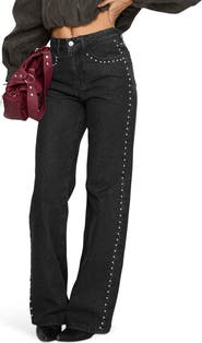 Princess Polly Saving Up Studded Mid Rise Straight Leg Jeans