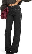 Princess Polly Saving Up Studded Mid Rise Straight Leg Jeans