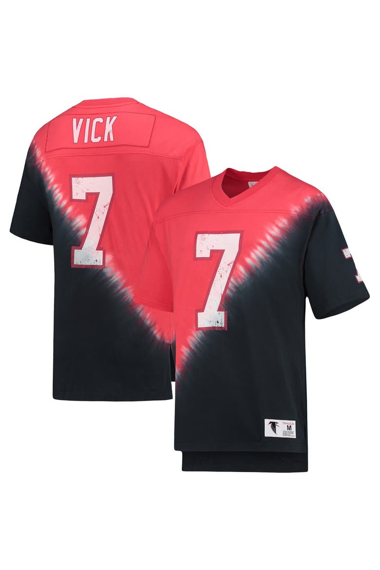 Men's Mitchell & Ness Michael Vick Black/Red Atlanta Falcons Retired Player Name & Number Diagonal Tie-Dye V-Neck T-Shirt, Main, color, Black