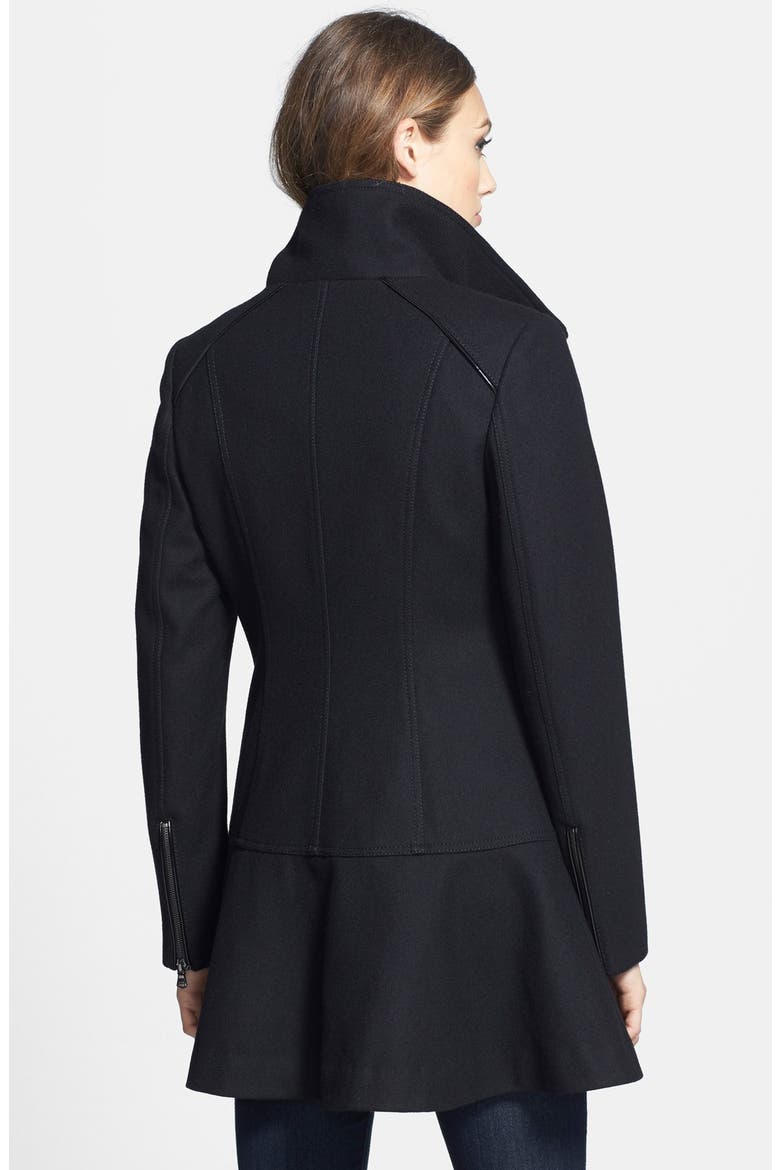 Skirted Wool Blend Coat, Alternate, color, BLACK