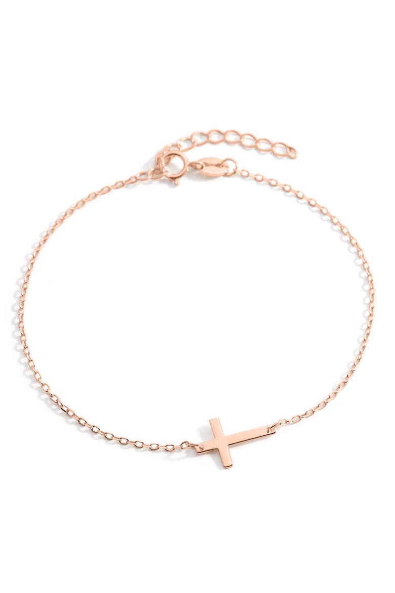 Cross Charm Bracelet, Alternate, color, Rose Gold over Sterling Silver