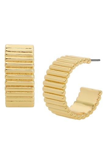 Allsaints Ribbed Hoop Earrings In Gold