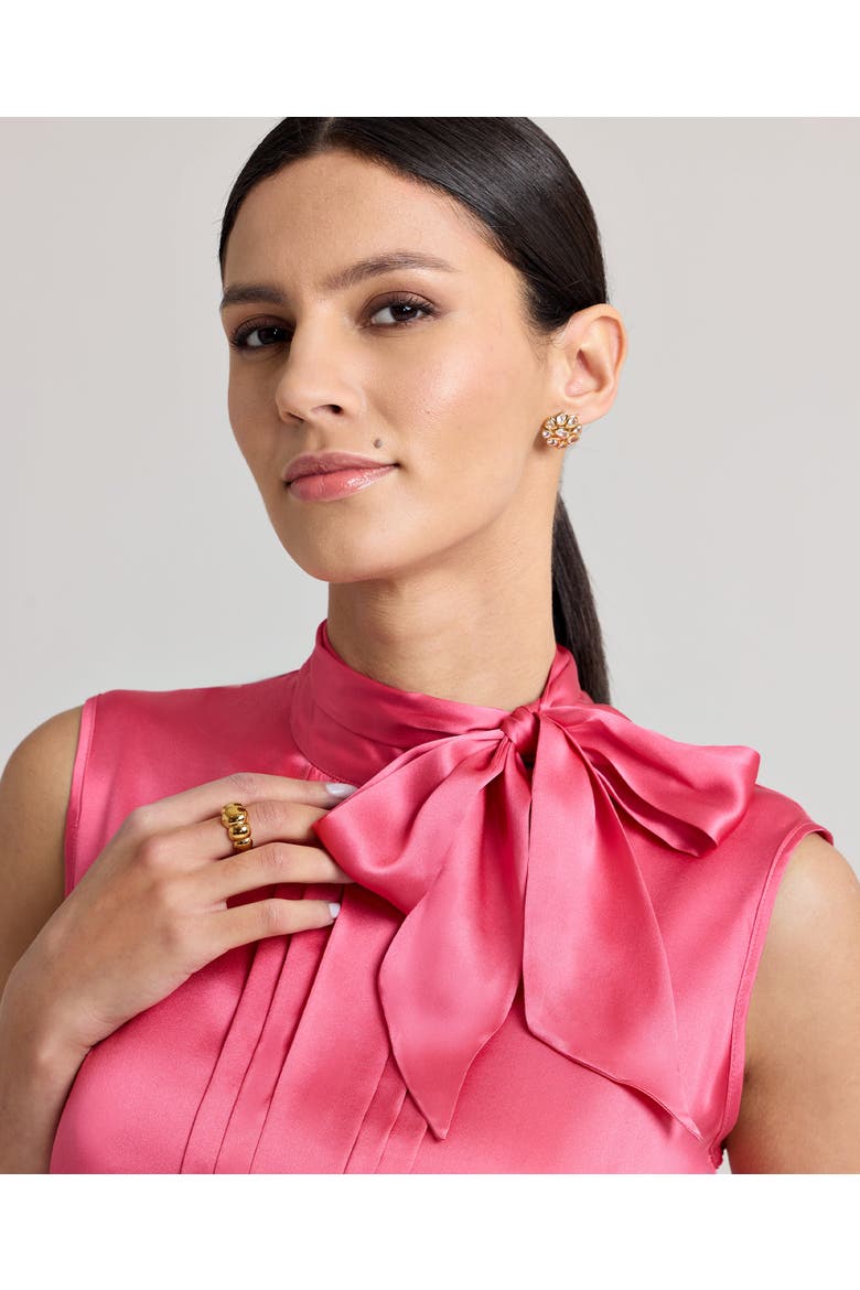 Celeste Liberty Silk Satin Tie Neck Dress, Alternate, color, Coral