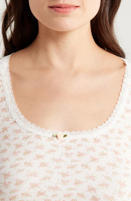 Kilo Brava Lace Trim Long Sleeve Stretch Modal Crop Top In Ditsy Pink Floral