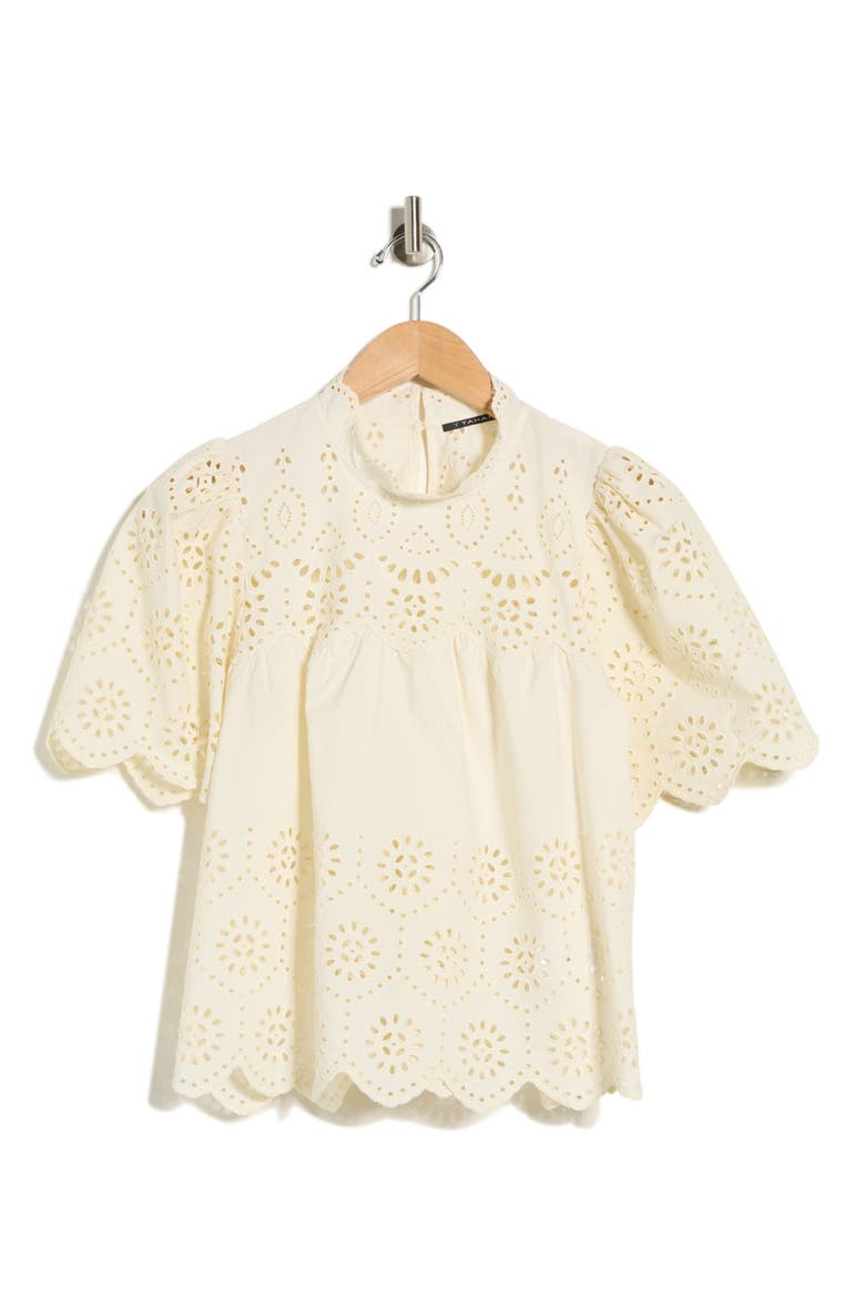 Embroidered Eyelet Short Sleeve Cotton Top, Alternate, color, ECRU