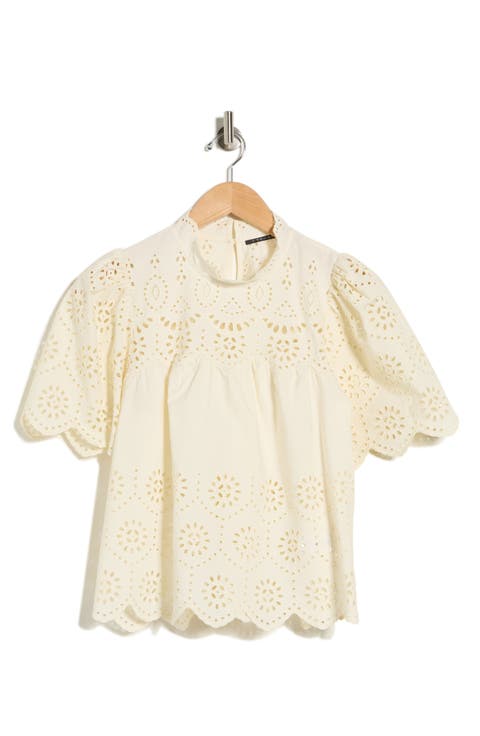Embroidered Eyelet Short Sleeve Cotton Top