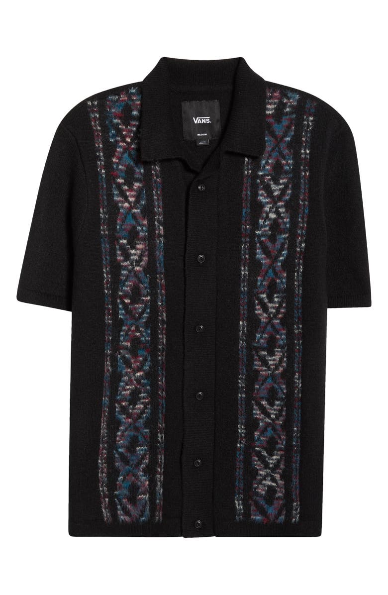 Vans Wheeler Geo Pattern Short Sleeve Camp Collar Cardigan, Alternate, color, Black