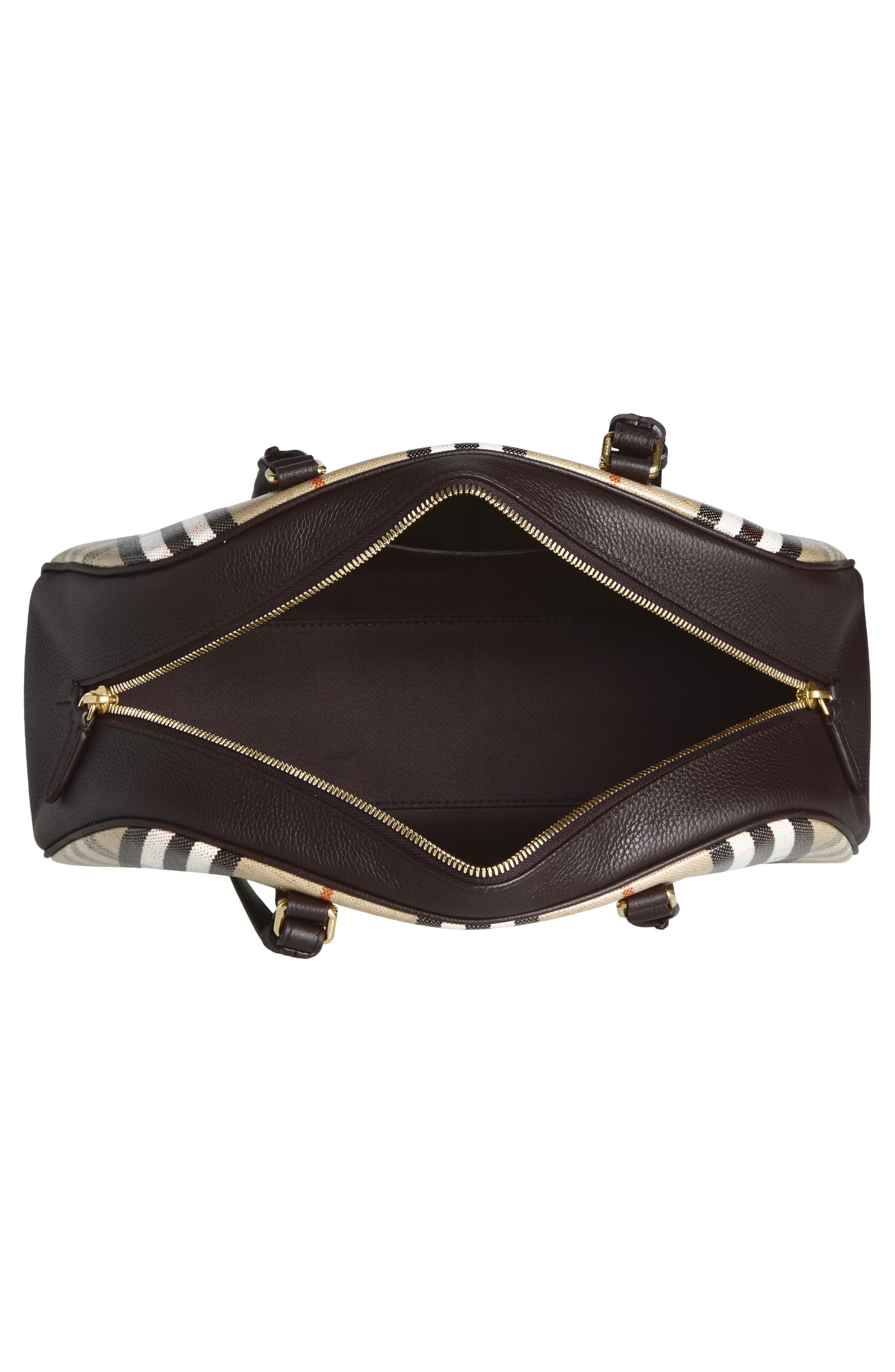 Burberry Medium Highlands Check Leather Bowling Bag, Alternate, color, Sand