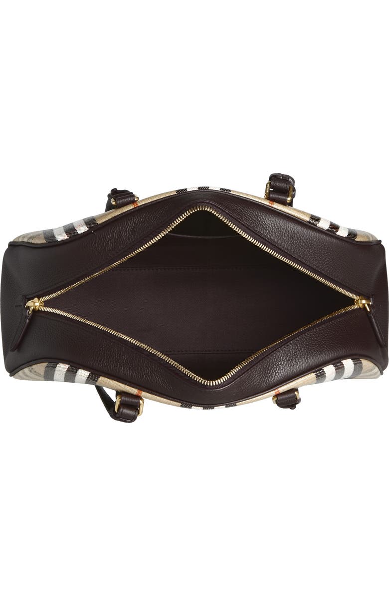 Burberry Medium Highlands Check Leather Bowling Bag, Alternate, color, Sand