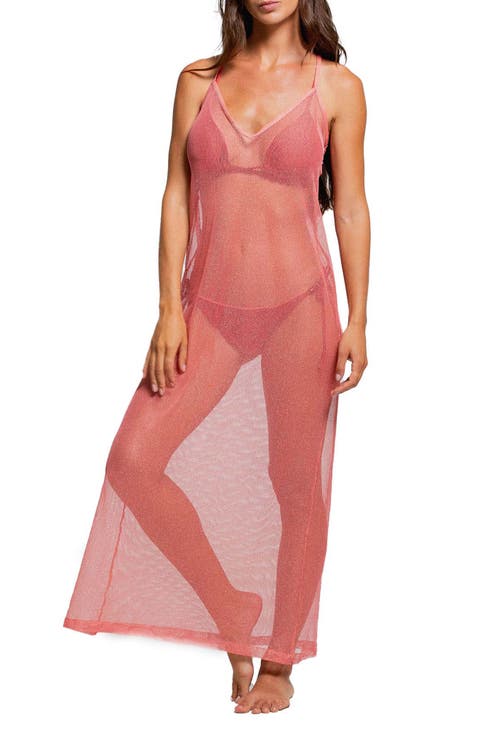 Metallic Sheer Halter Cover-Up Maxi Dress