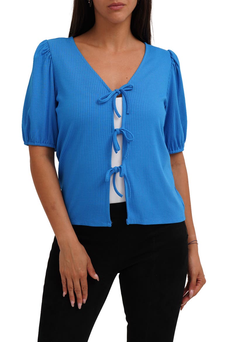 Bow Tie Front Short Sleeve Top, Main, color, BRILLIANT BLUE