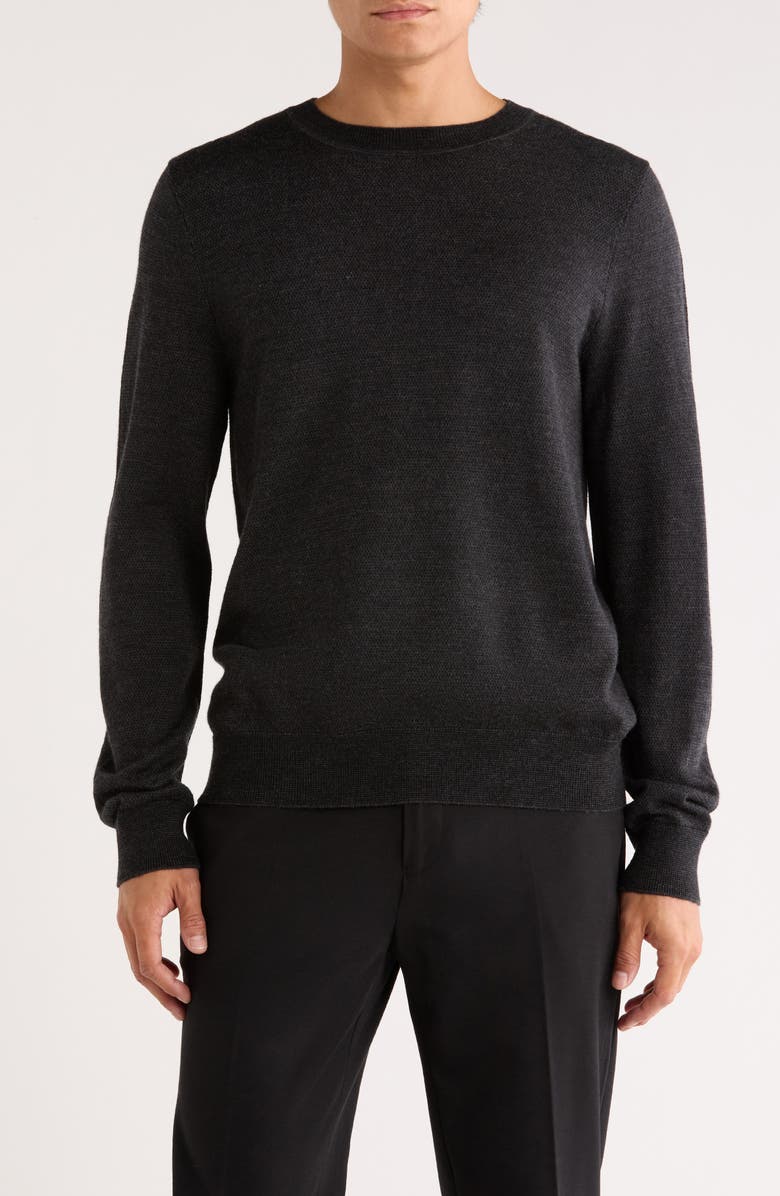 Nordstrom Birdseye Crewneck Sweater, Main, color, Black- Coal Heather