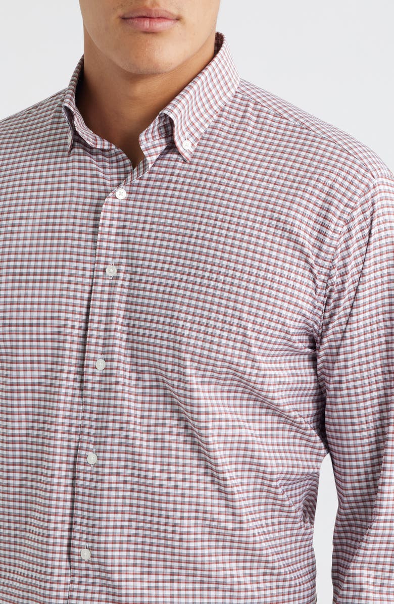 Peter Millar Cashiers Shadow Check Performance Twill Button-Down Shirt, Alternate, color, Sparrow Red