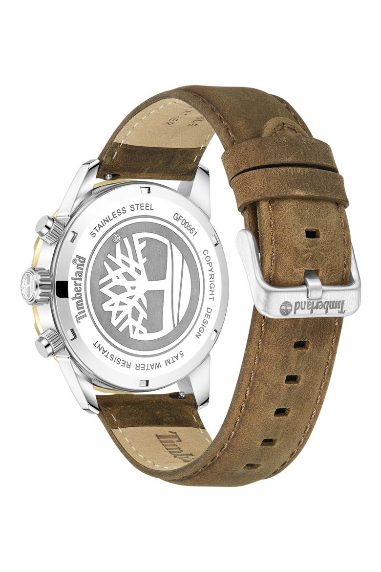 Hampton Harbour Multifunction Chronogrpah Leather Strap Watch, 46mm, Alternate, color, DARK BROWN