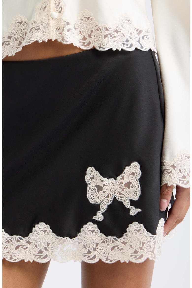 Sabrine Satin & Lace Miniskirt, Alternate, color, BLACK