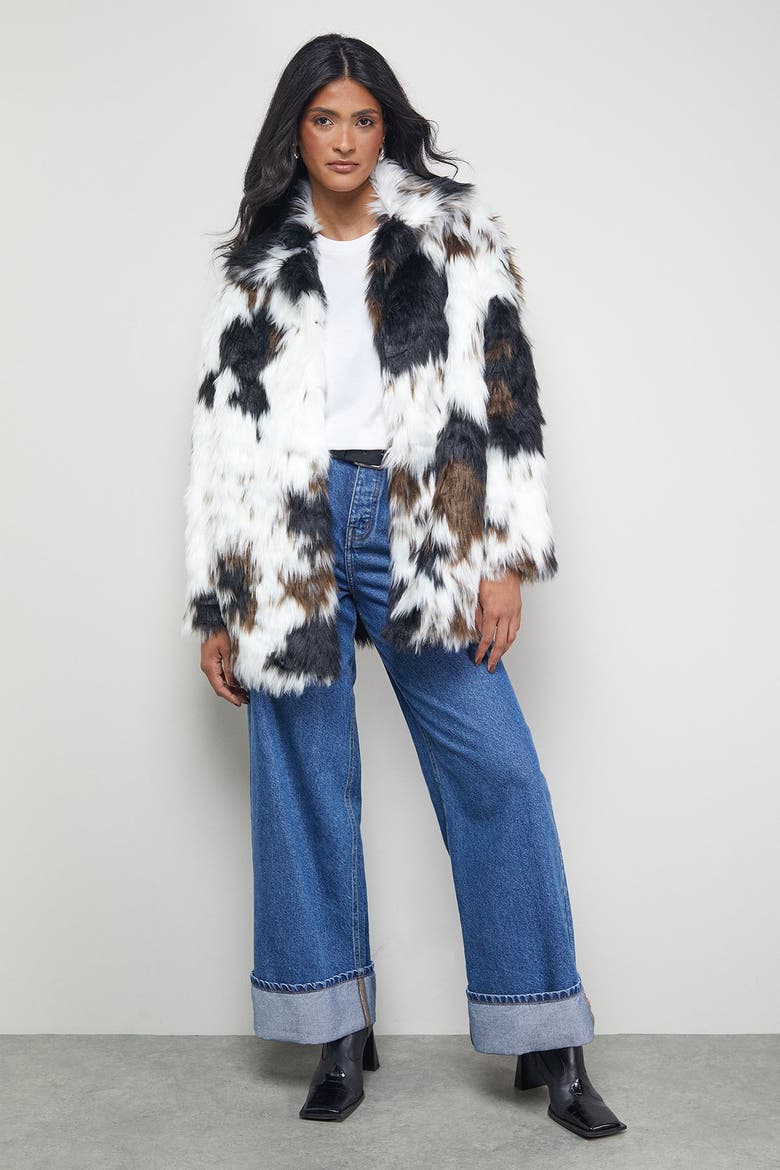 Premium Funnel Neck Mono Faux Fur Coat, Alternate, color, Mono