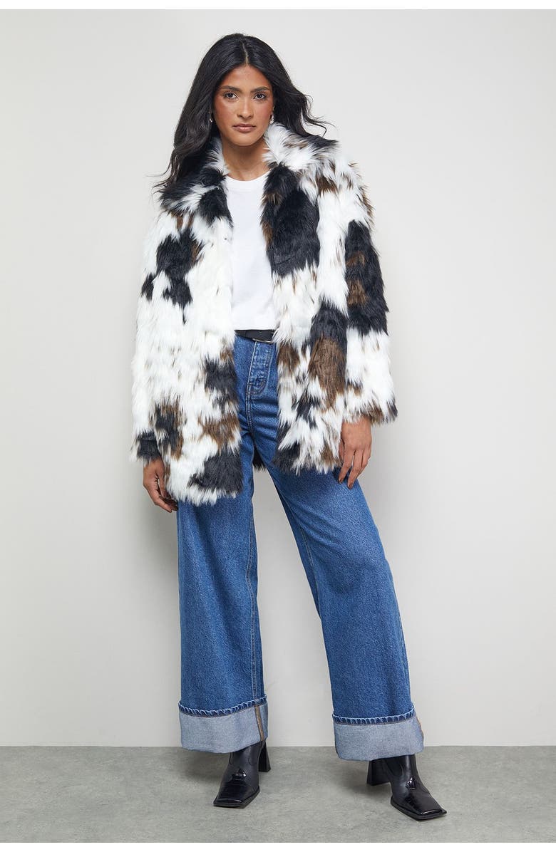 Warehouse Premium Funnel Neck Mono Faux Fur Coat, Alternate, color, Mono