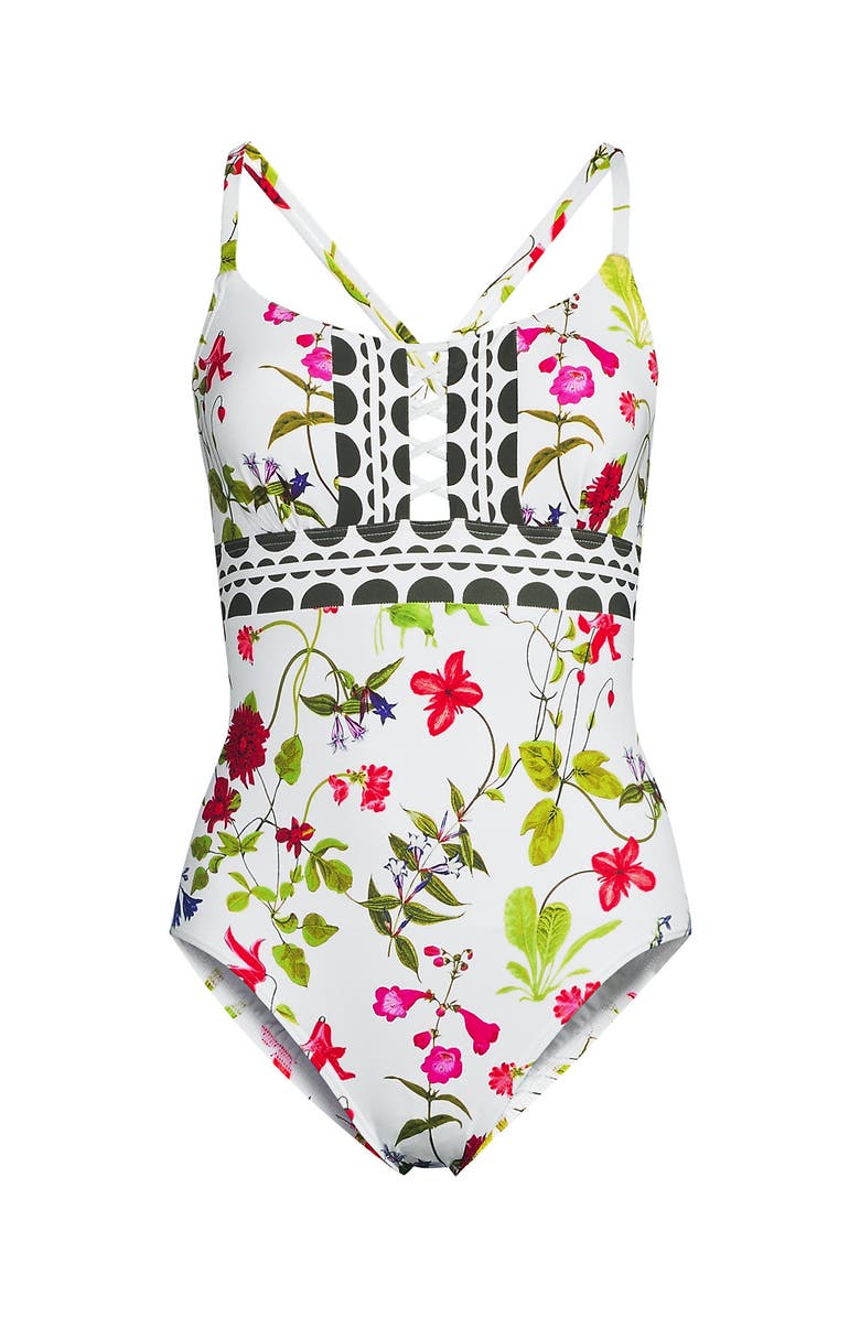 Lands' End Chlorine Resistant Lace Up One Piece Swimsuit, Alternate, color, 