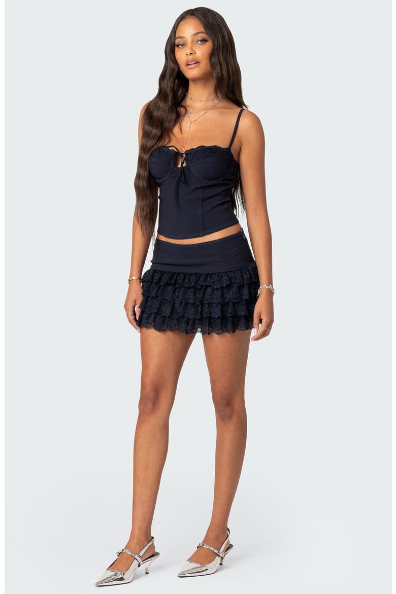 Maisie Ruffle Lace Miniskirt, Alternate, color, NAVY
