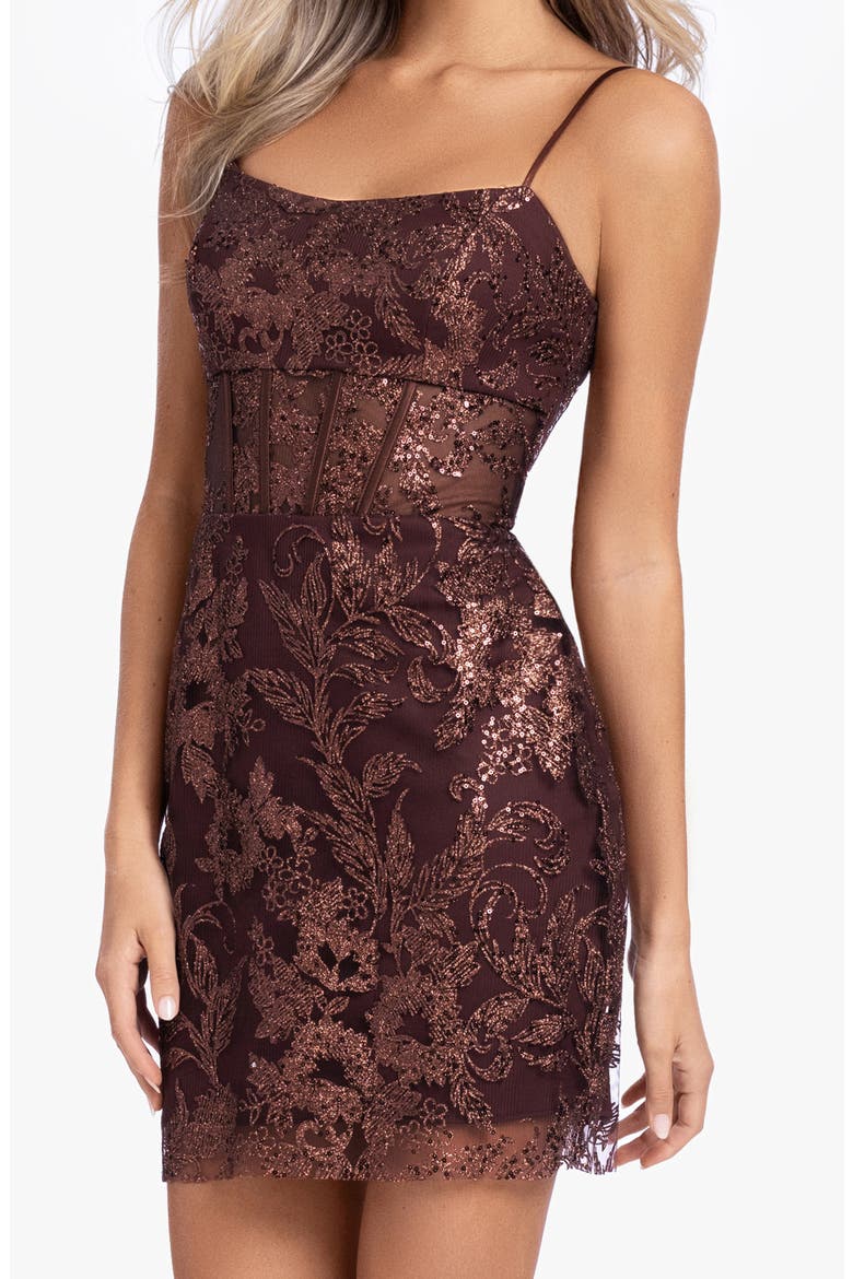 Sequin Corset Cocktail Minidress, Alternate, color, BROWN
