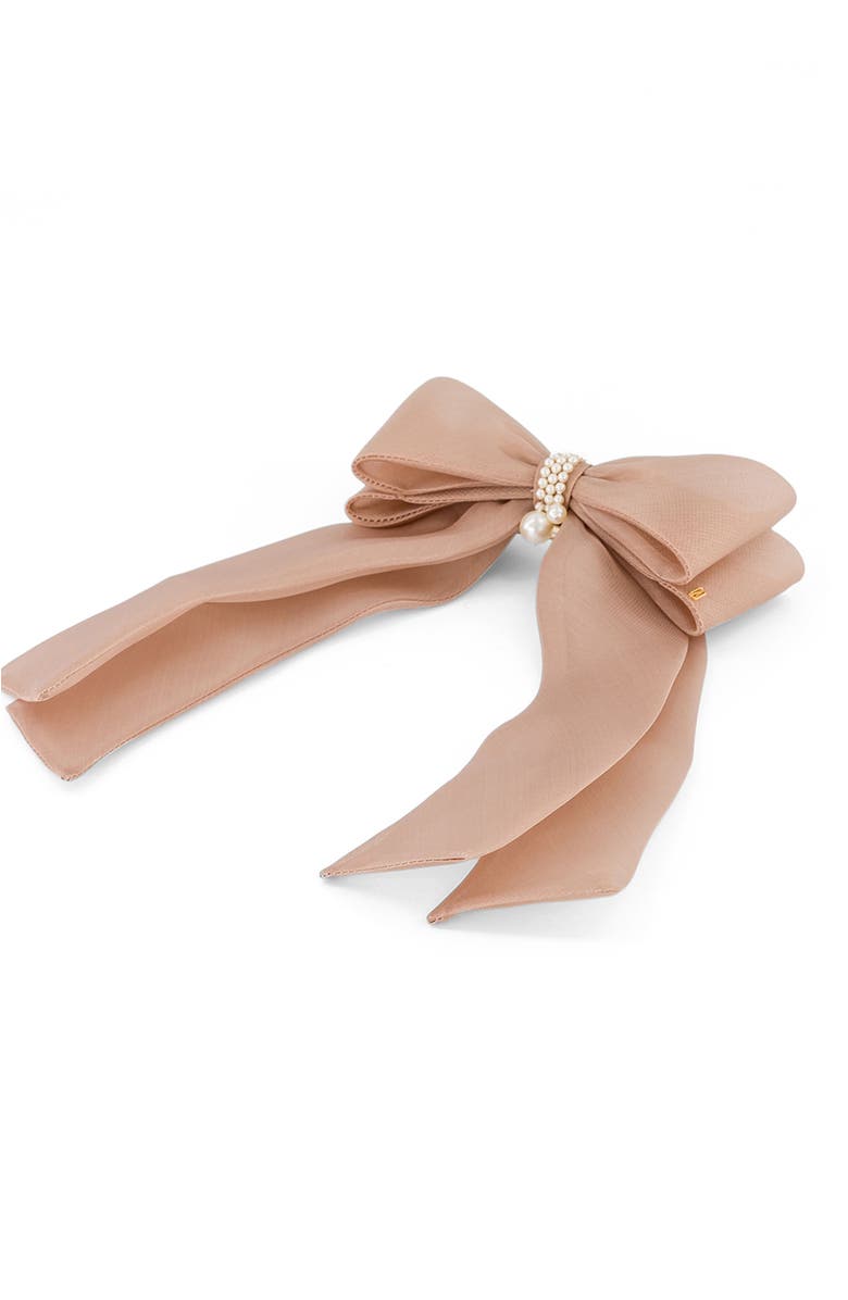 Alexandre de Paris Organza silk bow barette, Alternate, color, Beige