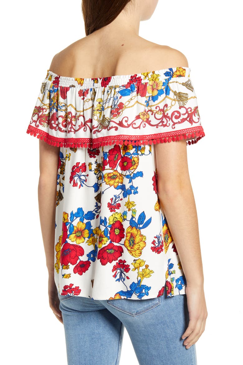 Gibson x Hi Sugarplum! Naples Convertible Off the Shoulder Top, Alternate, color, LEONI PRINT/ ROSSA